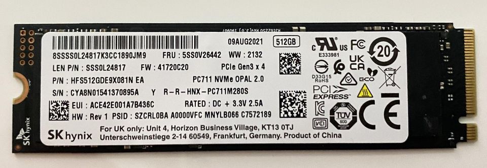 SSD M.2 PCIe/NVMe 512 GB - ORIGINAL Lenovo in Kolbermoor