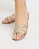 TOP! Flache Sandalen mit Perlen Gr 41 Beige Sommer Schlappen gold Pankow - Weissensee Vorschau