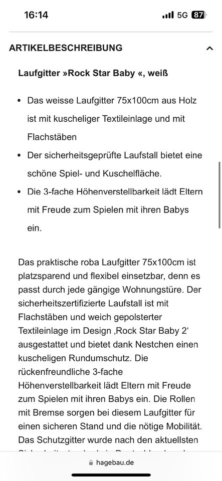 Roba Laufgitter „Little Rockstar“ in Bernau