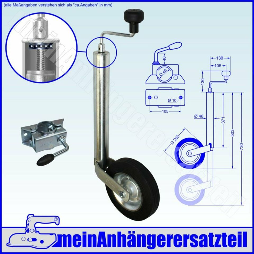 150kg Anhängerstützrad Stützrad mit Drucklager + Stützradhalter in Gräfenhainichen