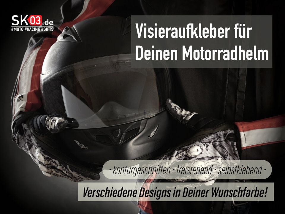 AUFKLEBER HELM VISIERE MOTORRADHELM AUFKLEBER WUNSCHTEXT in Niedersachsen -  Goslar, Motorradbekleidung