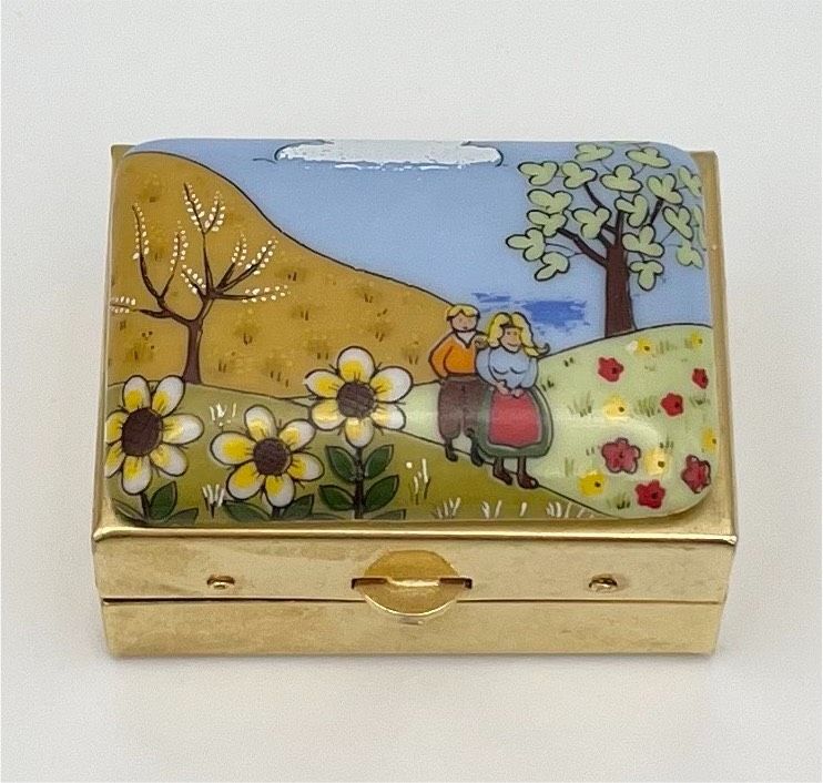 Vintage Pillendose Schmuckbox Blumen Frühling Gold Schatulle RAR in Schwerin