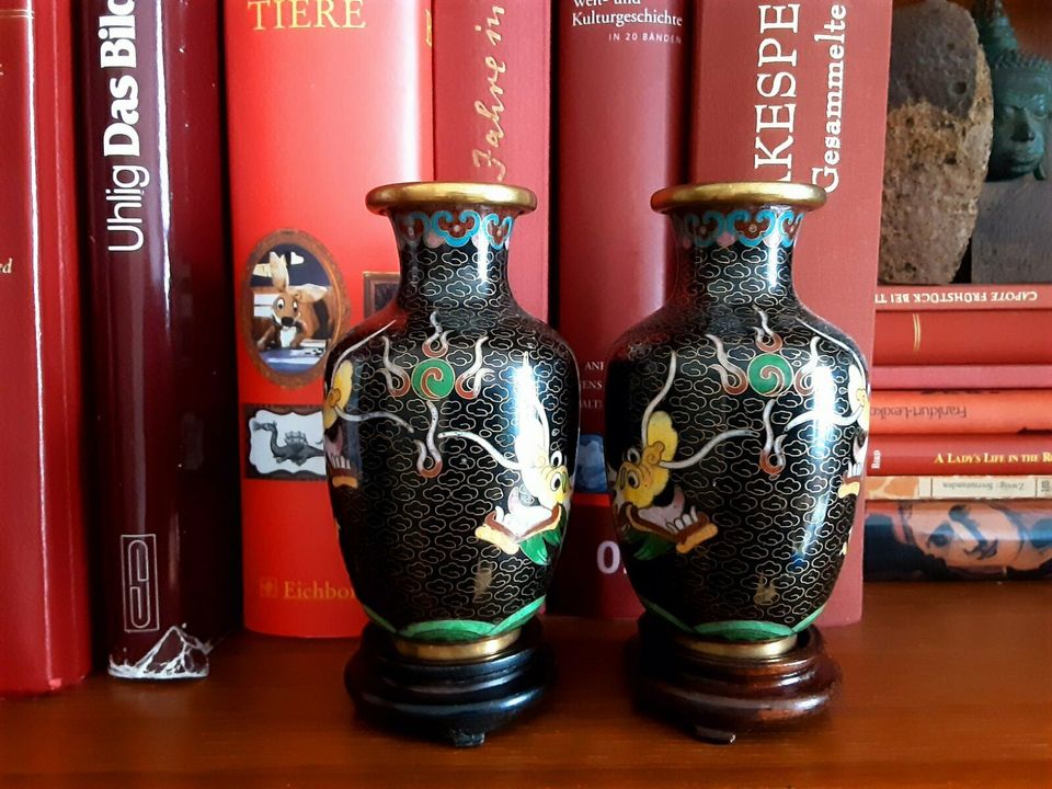 Vintage Cloisonné Zwillings Vasen Drachen Asiatika China Rar in Frankfurt am Main