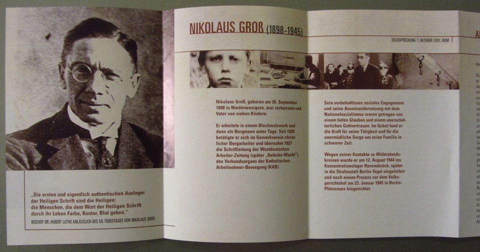 Nikolaus Groß. Christ – Arbeiterführer – Widerstandskämpfer+Flyer in Mauritz