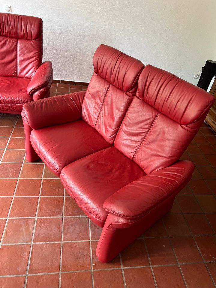 Sofa 4-teilig in Rot Leder in Osnabrück