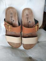 Leder-Pantoletten, braun-beige-gold Nordrhein-Westfalen - Delbrück Vorschau