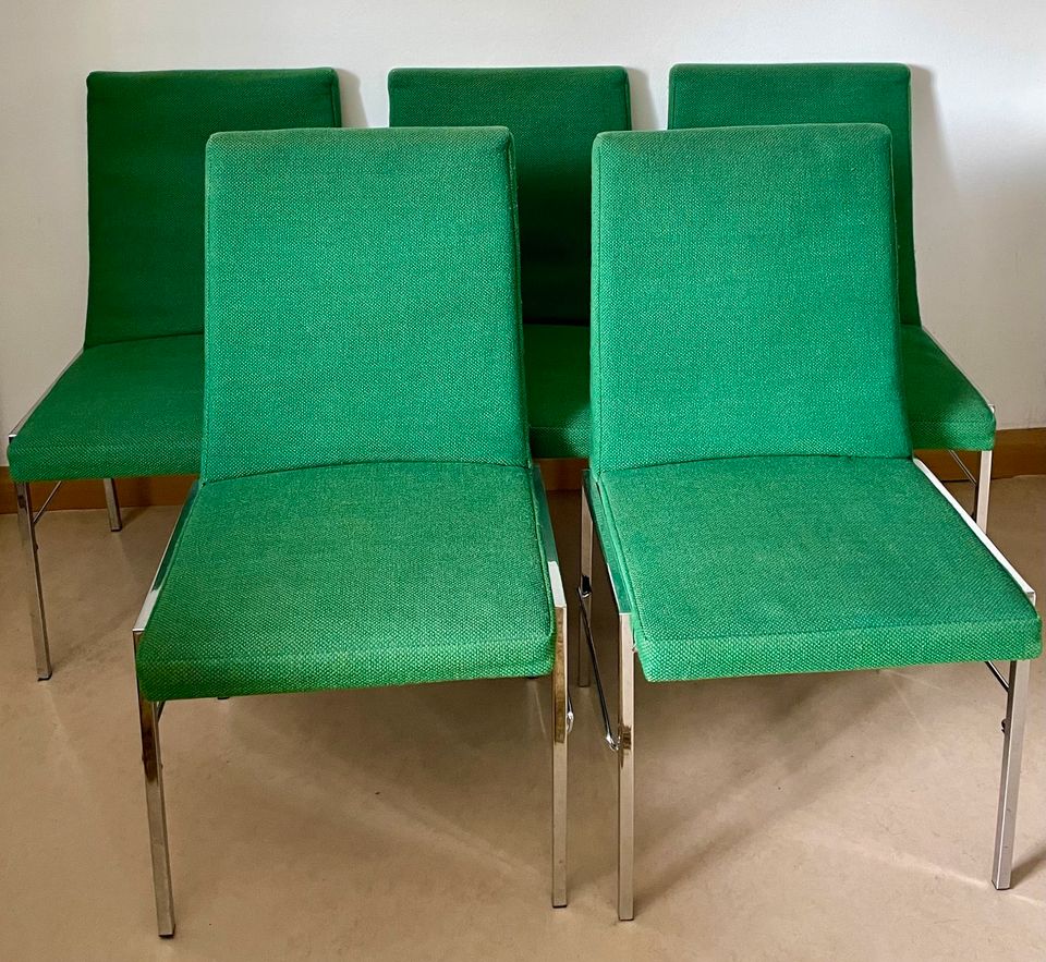 5 THONET Stühle mit grünem Polster Vintage Mid Century Chrom in München