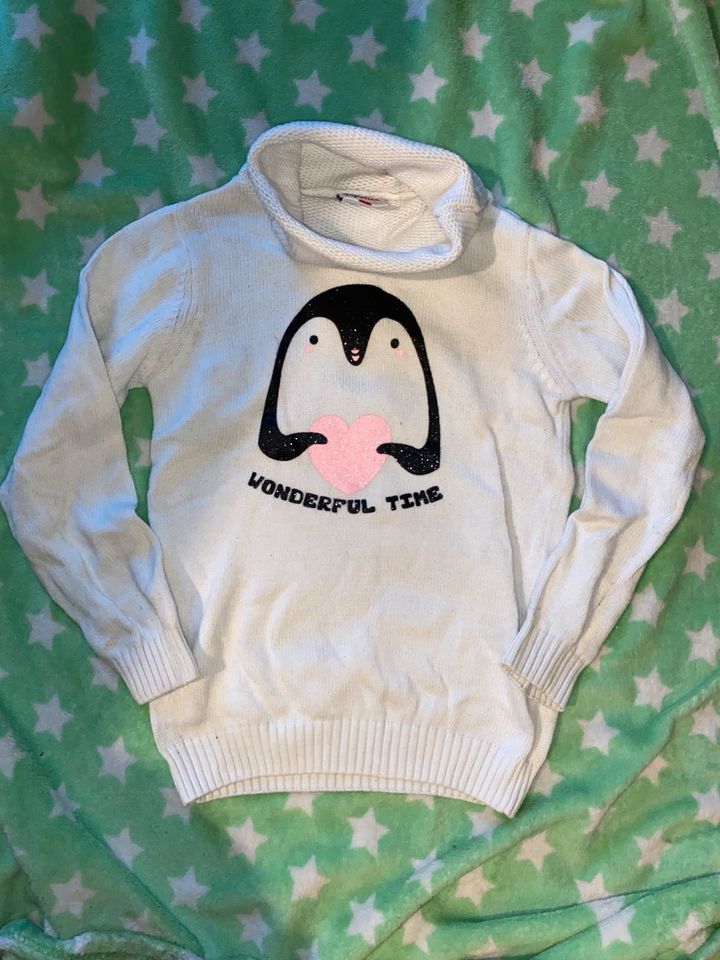 Topolino Pullover Gr. 128 Pinguin weiß Mädchen Rollkragen in Wetter (Ruhr)