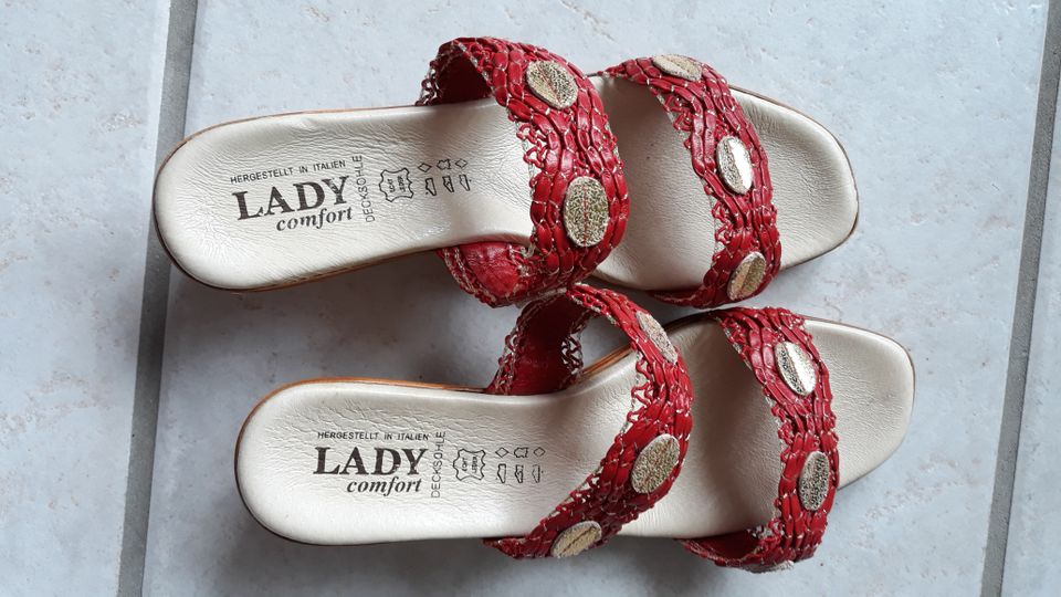 Sandalen Pantoletten Sommerschuhe rot/gold G 38 NEU ungetragen in Störnstein