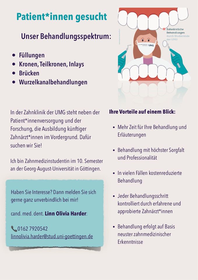 Zahnmedizinische Behandlung - Patienten gesucht! in Göttingen