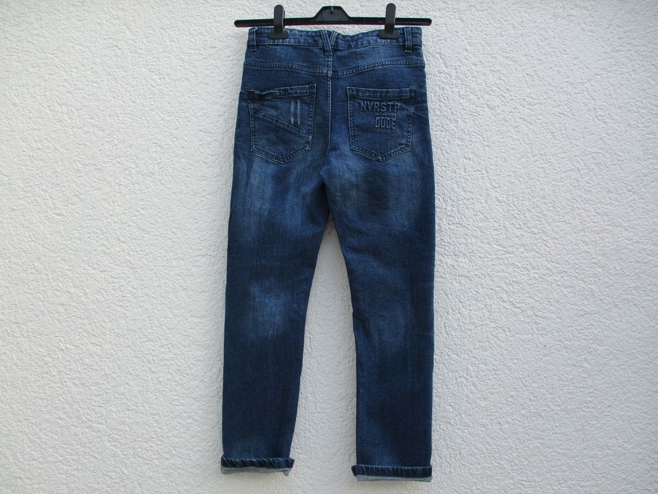 Y.F.K. Hose Jeans dunkelblau verstellbarer Bund Junge 152 in Ravensburg