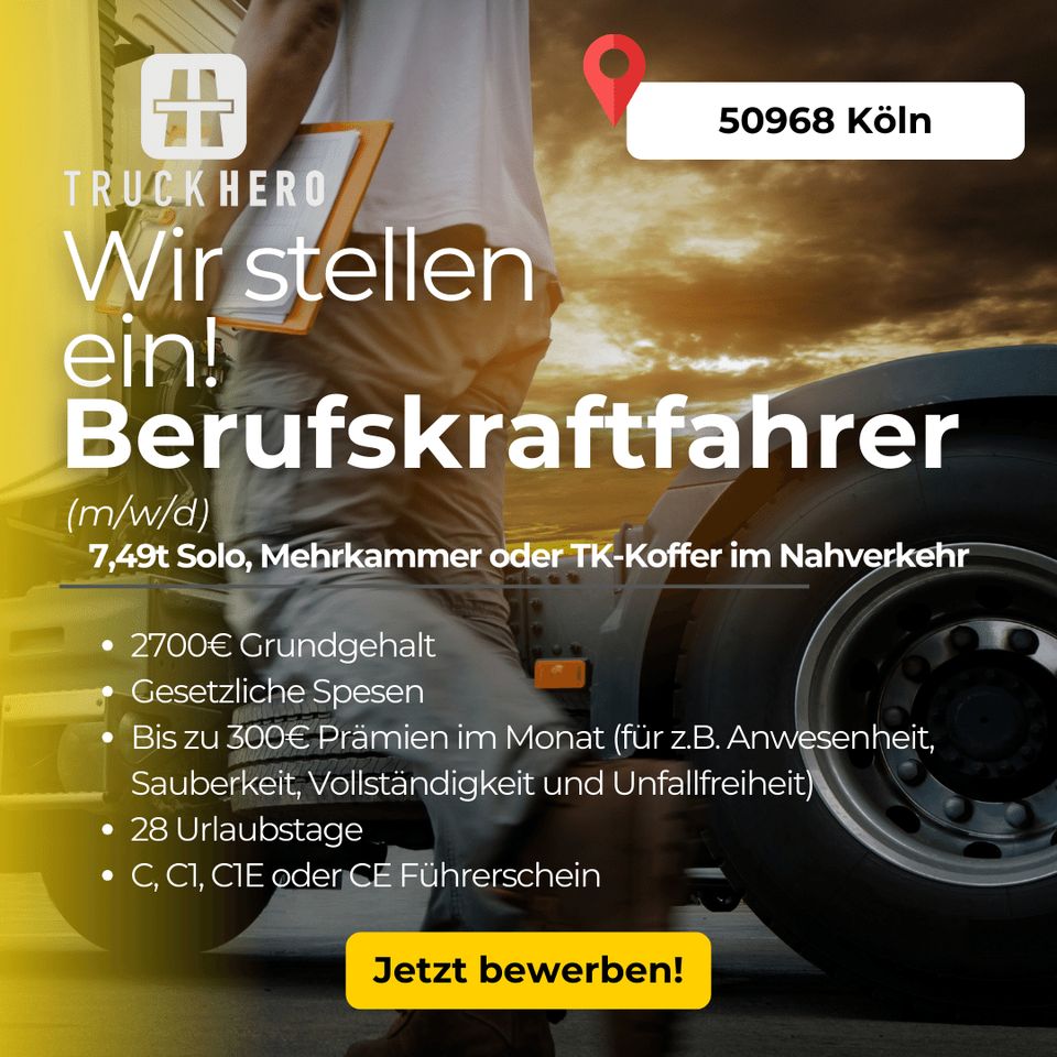 LKW-Fahrer (m/w/d) mit 2700€ Grundgehalt im Nahverkehr! in Köln