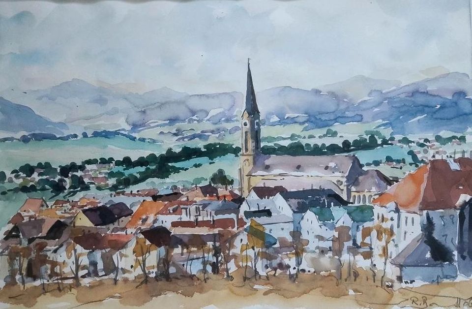 Rupert Berndl: Großes Aquarell Waldkirchen in Passau