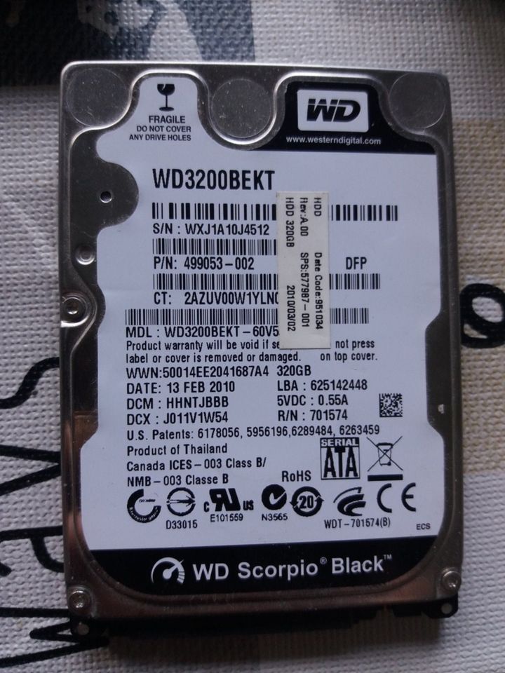 Festplatte Western Digital Scorpio Black, 2,5 Zoll, 320GB, SATA in Herborn