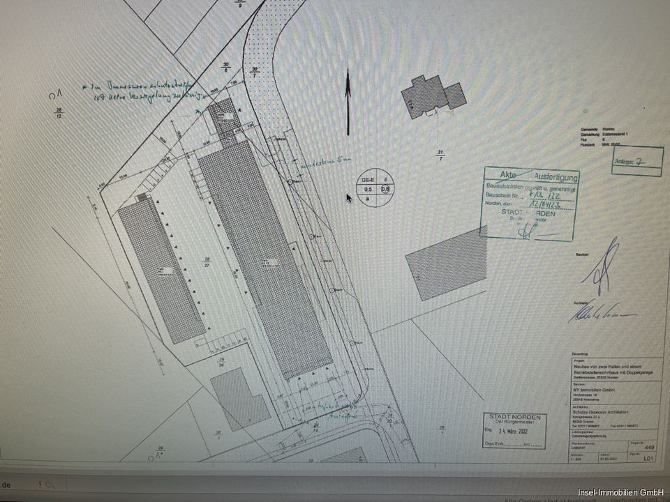 Baugrundstück mit Baugenehmigung für 2 Hallen, Wohnhaus und Doppelgarage in Norden