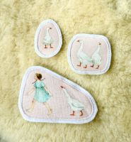 Aufnäher Applikation Set Daniela Drescher Gänse Hühner Patch rosa Leipzig - Eutritzsch Vorschau