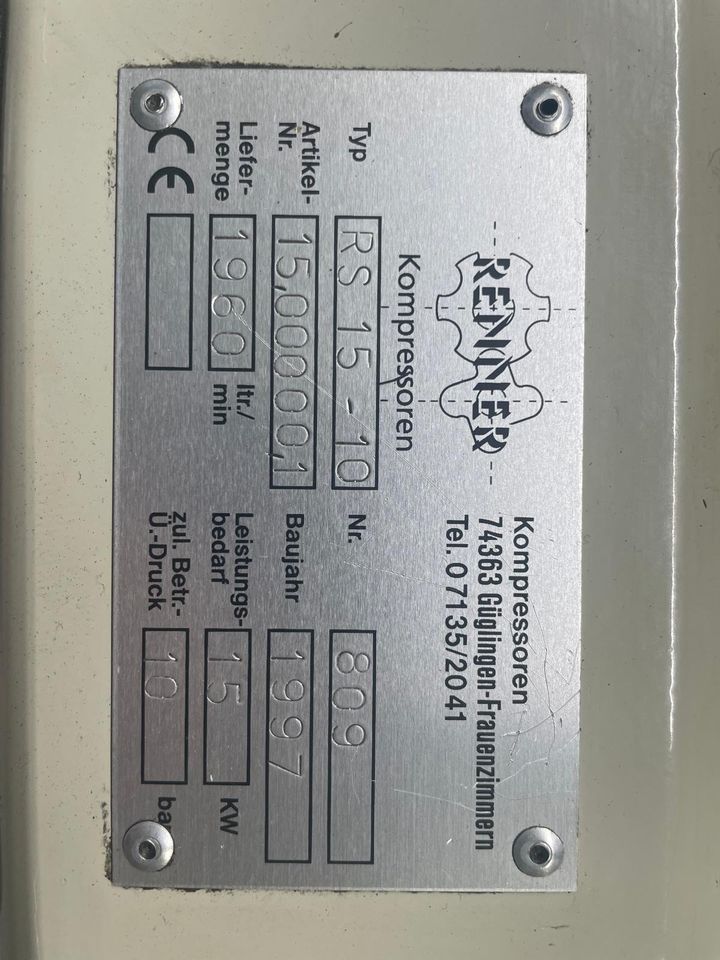 RENNER RS 15 - 10 Schraubenkompressor Druckluft Kompressor 15kW in Eislingen (Fils)
