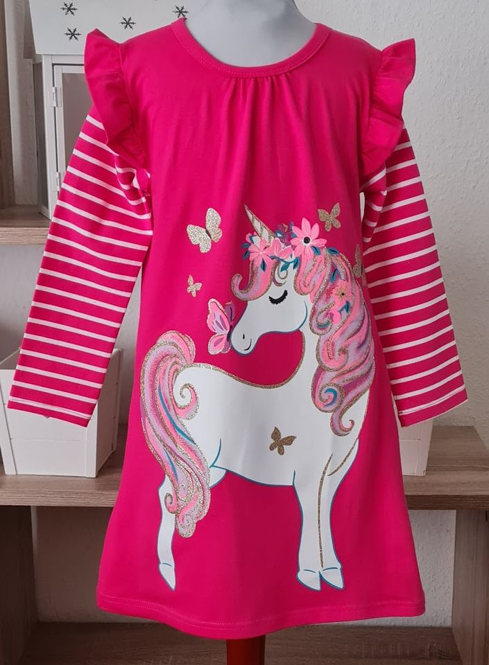 Kinder Mädchen Langarm Einhorn Kleid Gr. 98 Jersey Tunika in Wolbeck