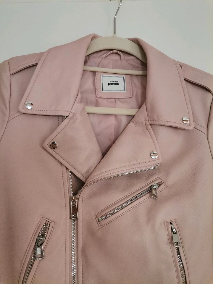 Lederjacke Jacke kurz Bikerjacke rosa Silber Damen XS in Ebsdorfergrund