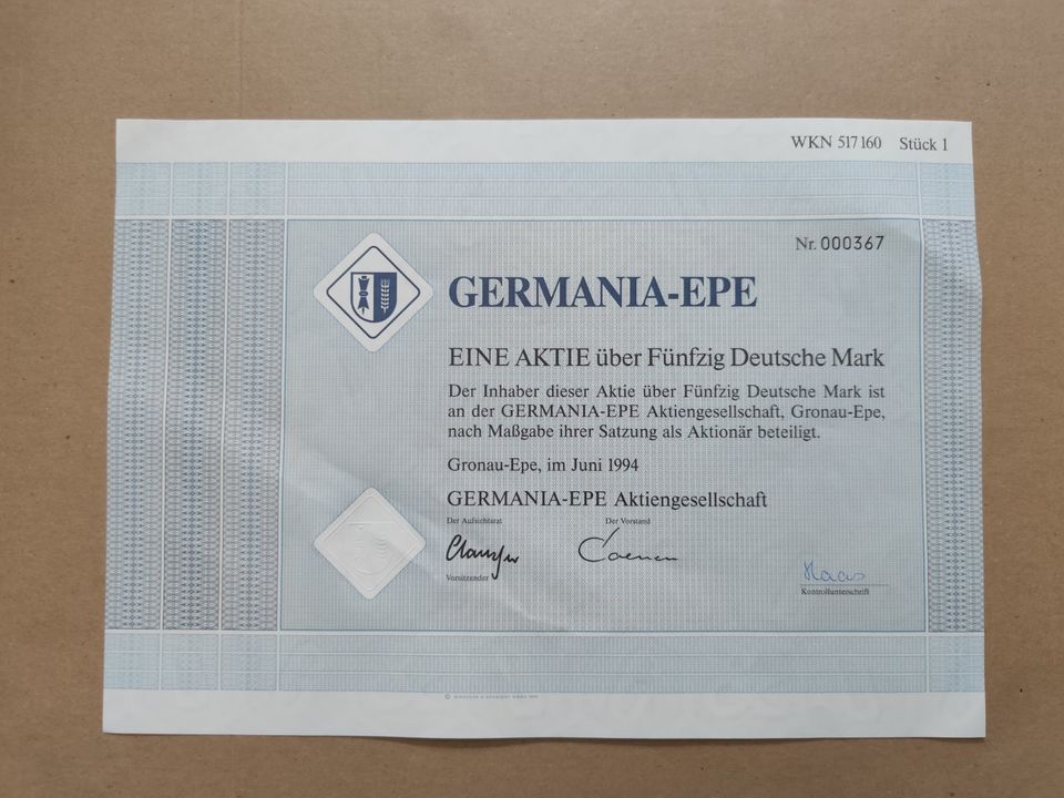 GERMANIA-EPE Aktiengesellschaft Gronau-Epe 50,00 DM Juni 1994 in München