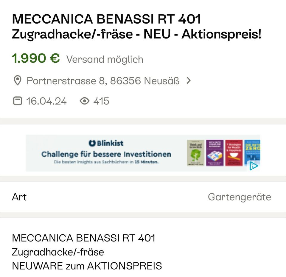 Meccanica Benassi RT 401 Zurgradhacke/-fräse Profimaschien in Malschwitz
