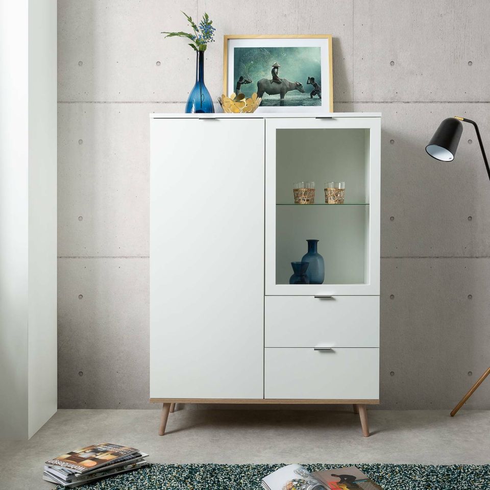 Wohnzimmerschrank Vitrine Glas Highboard Anrichte Weiß VB230€* in  Sachsen-Anhalt - Magdeburg | eBay Kleinanzeigen ist jetzt Kleinanzeigen