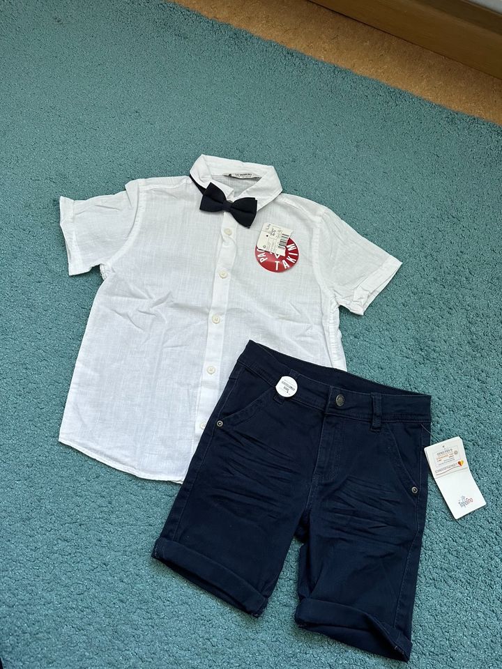 Neu! Jungen Hemd,Outfit,Fliege,Fest,Hochzeit,Weiß,kurzarm,116 in Marburg