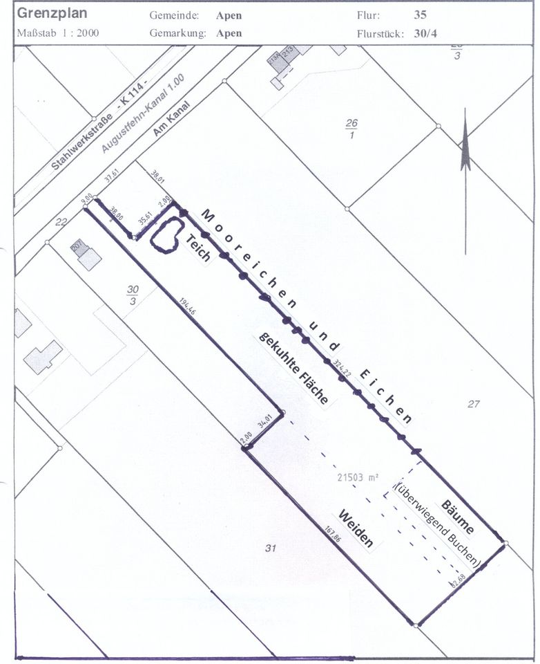 Grundstück mit Teich u. Straße in Augustfehn III in Apen