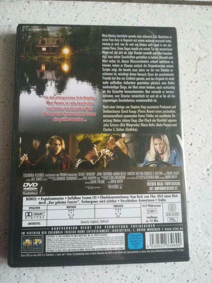 Das geheime Fenster DVD mit Jonny Depp in Bröckel