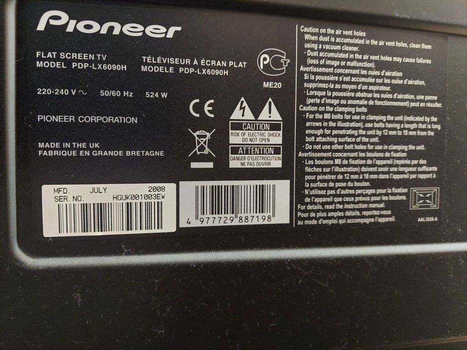 Pioneer PDP-LX 6090 H, 60Zoll Plasma TV inkl. Tischfuß, gebraucht in Römerberg