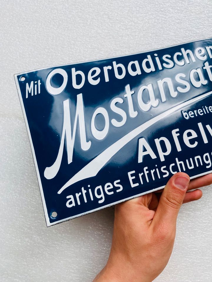 ‼️ EMAILSCHILD Mostansatz Oberbaden Apfelwein 1930 Emailleschild in Schiffweiler