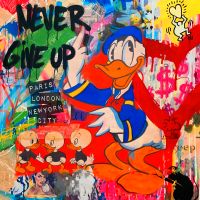 Motiv Snoopy/Donald Duck Never give up 110x110 Pop Art/Leinwand Neuhausen-Nymphenburg - Neuhausen Vorschau