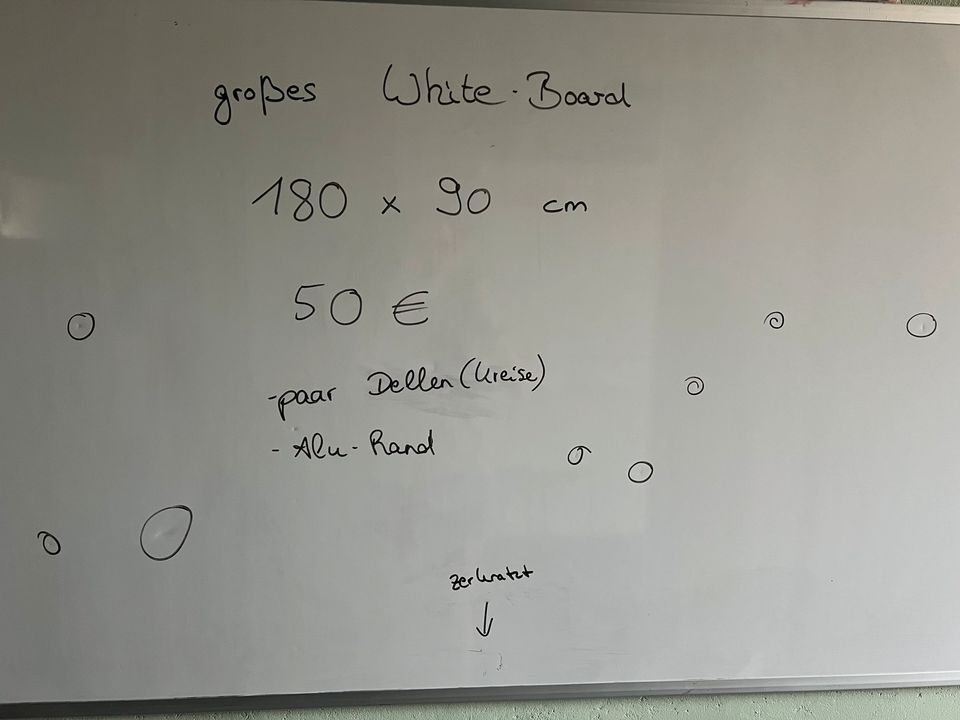 Großes White Board (180x90 cm) mit Alu-Rand in Lehrte
