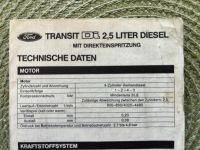Datenkarte FORD TRANSIT DI 2,5 Liter Diesel 1984 Original Ford Niedersachsen - Wedemark Vorschau