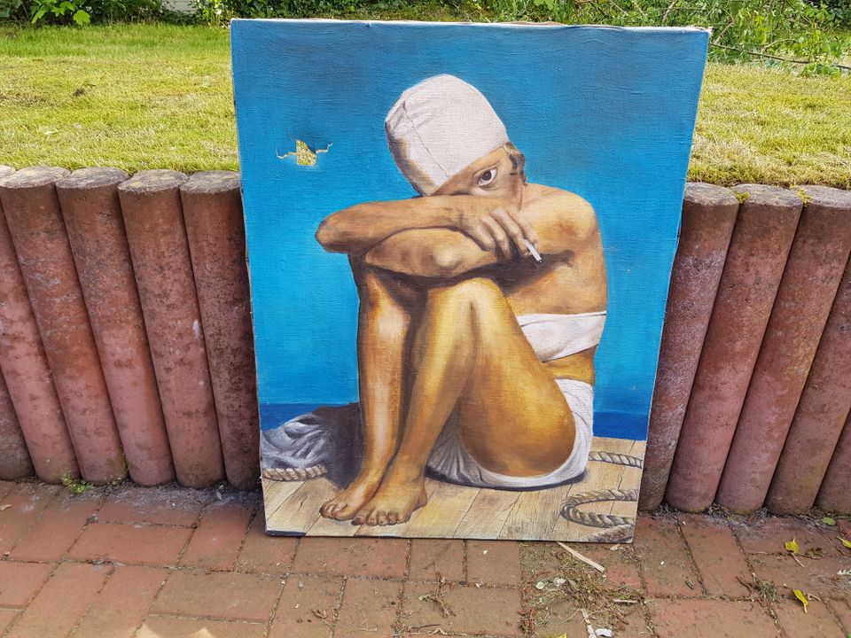 Gemälde Sitzende Frau am Pier 66x86 cm in Freren