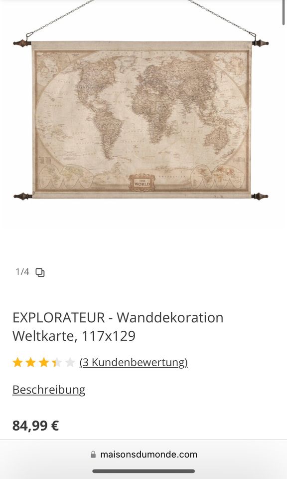 Weltkarte - Wanddeko - Vintage - Maison du Monde in Bochum