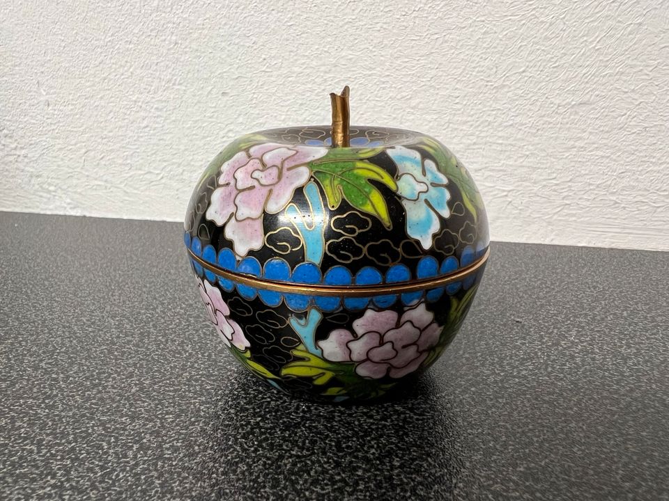 Vintage Deckeldose Cloisonné Emaille Apfel Schmuckbox Schatulle in Selent