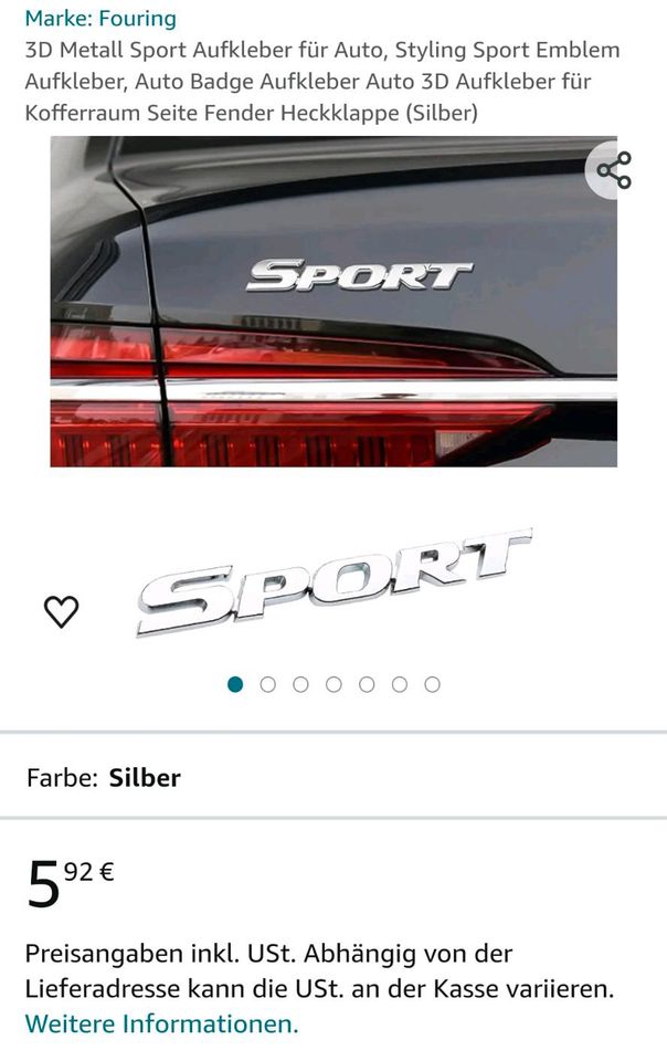 Sport 3D Emblem Metall Aufkleber Universal Tuning/ Styling in Bad Saulgau