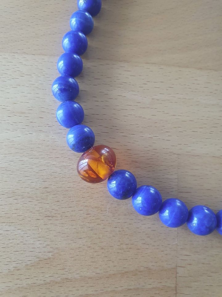 Collier Kette Halskette Lapislazuli mit Bernstein in Köln