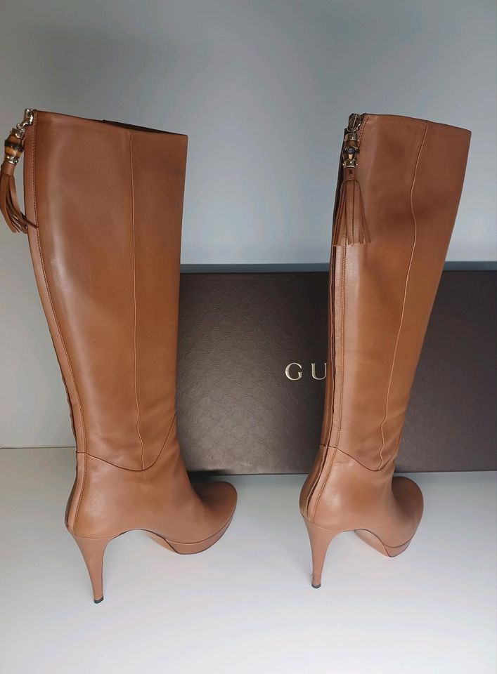 GUCCI Lederstiefel braun Monogram Reiten Western Sport Luxus Mode in Ahlen