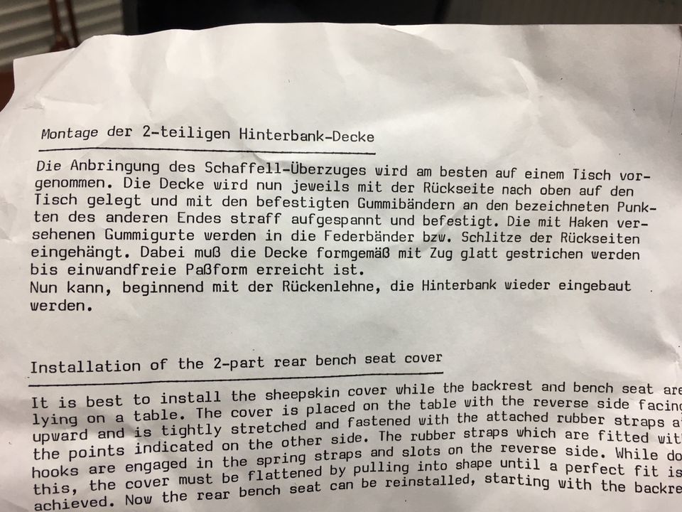 Mercedes 190E 190D W201 Komfortfelle Lammfell NOS in Frankfurt am Main