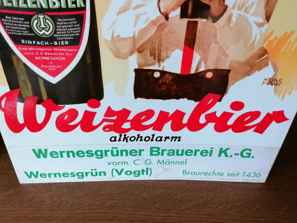 2 alte PAPPSCHILDER von WERNESGRÜNER WEIZENBIER ALKOHOLARM VINTAG in Schwerte