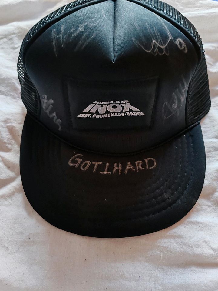 Original Autogramme von Gotthard auf Trucker Cap aus dem INOX in Marl