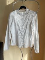 H&M Bluse Damen Gr. DE 44 weiß mit Spitze und bestickt Hessen - Trendelburg Vorschau