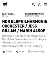 Suche Tickets für 31.05 NDR ELBPHILHARMONIE ORCHESTER Hamburg-Mitte - Hamburg St. Pauli Vorschau