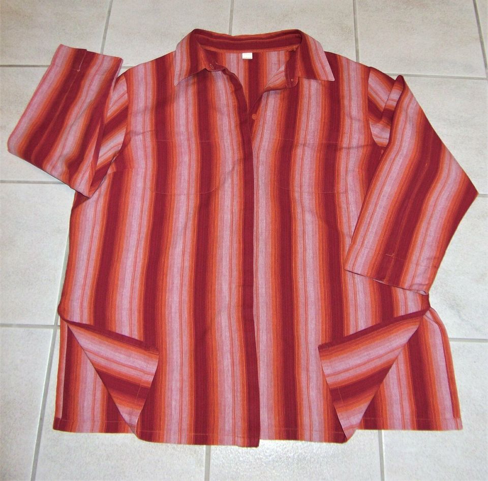 Bluse, Gr. 46, rot/bunt gestreift, 3/4 Arm, Baumwolle in Vierkirchen