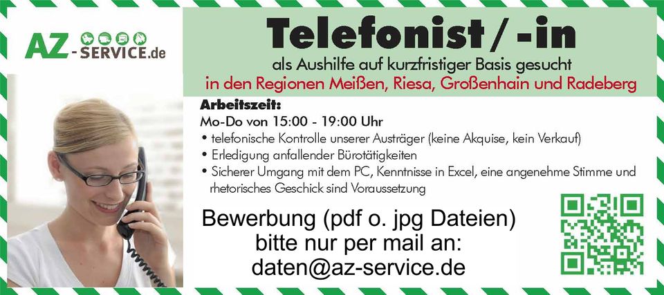 Bürohilfe Zusteller Lagerhilfe Telefonhilfe (mwd) gesucht in Meißen