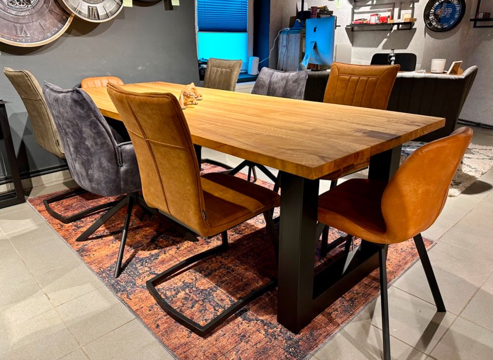 Eiche Esstisch 240 cm Echtholz 4 cm massiv Holz Tisch geölt Eichenholz mit Gestell schwarz massiver Holztisch Konferenztisch Schreibtisch NEU in Schwalmtal