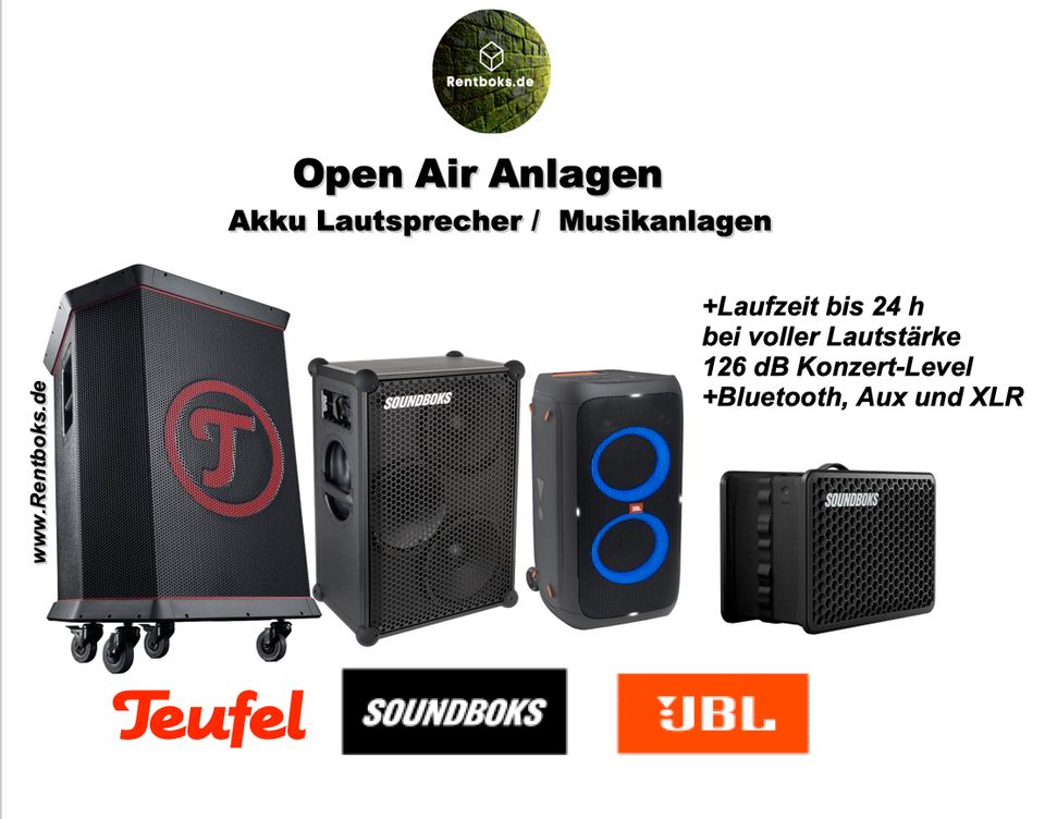 | JBL Partybox Lautsprecher Mieten Soundboks 3 & 4 Mieten, Bluetooth Akku Lautsprecher, Akku PA Anlagen | Musikanlange Powerstation Musikbox, Akku-Boxen, Bluetooth Box, Stereoanlage in Berlin