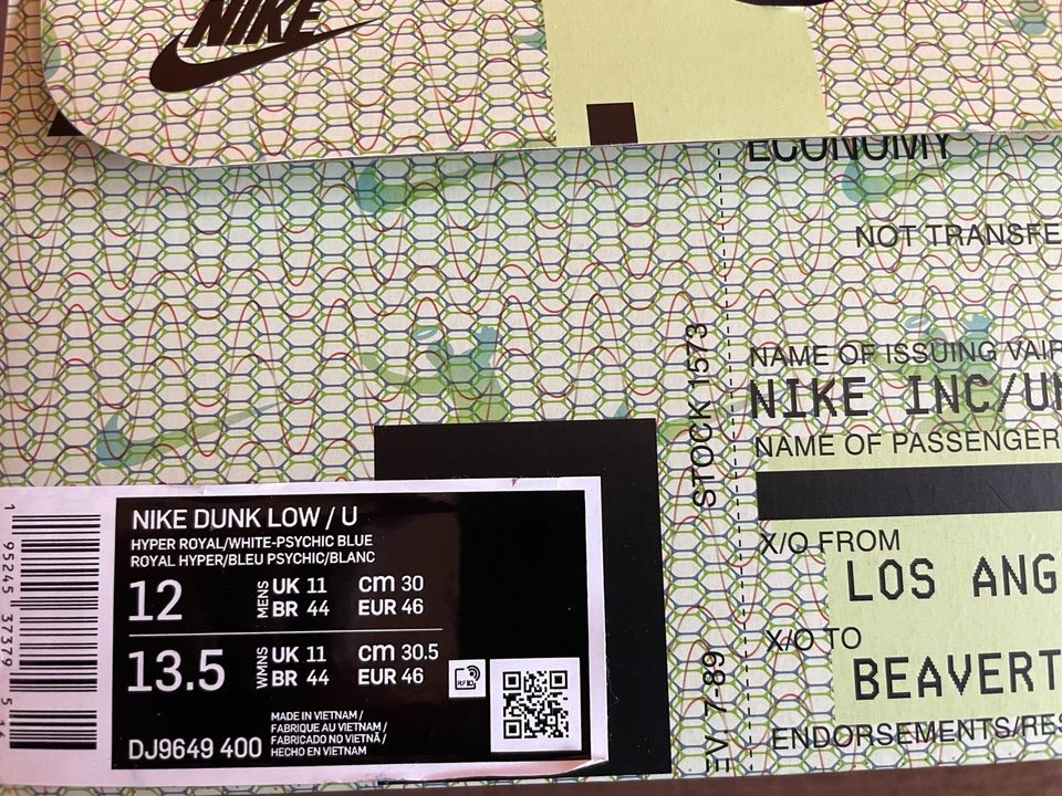 Nike Dunk Low – Union Passport Pack Argon - DJ9649-400 - EU 46 in Holzwickede